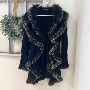 John Fashion Wool Blend Rabbit Fur Duster Cardigan Y2K Vintage whimsigoth S/M